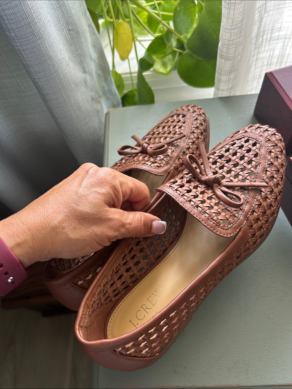 J. Crew Brown Woven synthetic Leather Loafers with Bow - Picture 4 of 9
